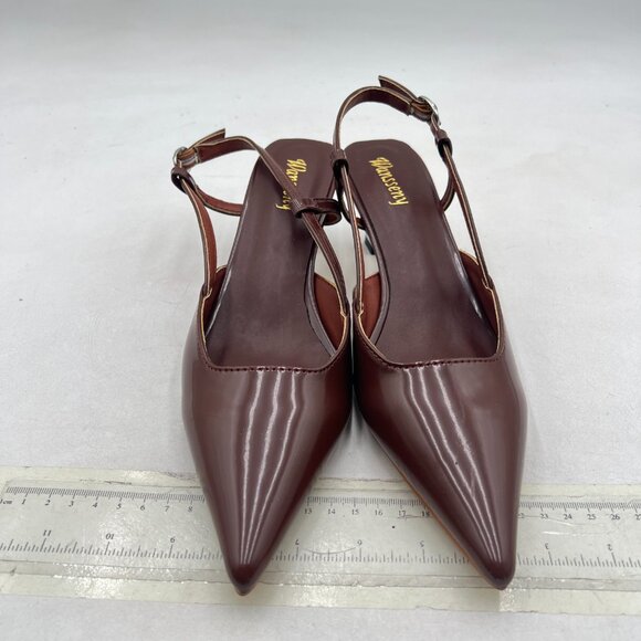 Wansseny Wine Slingback Kitten Heel Closed Toe Dressy Pumps Low Heel Sandals - Picture 2 of 7